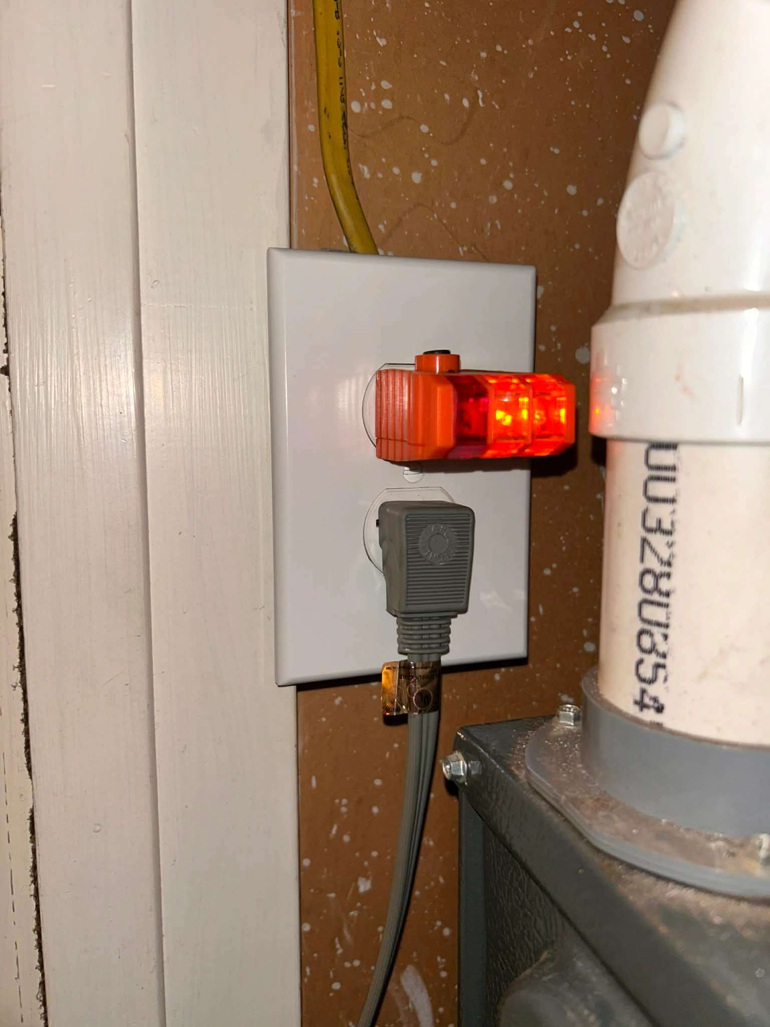 Close-up of a residential electrical outlet inspected during troubleshooting
